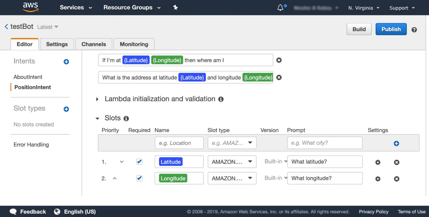 screenshot of Amazon Lex